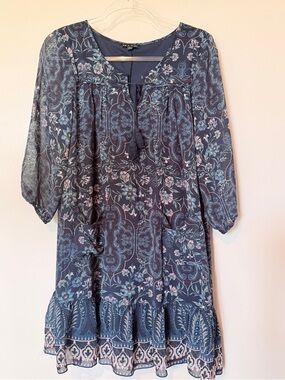 As U Wish Navy Blue Floral Long Sleeve Boho Dress